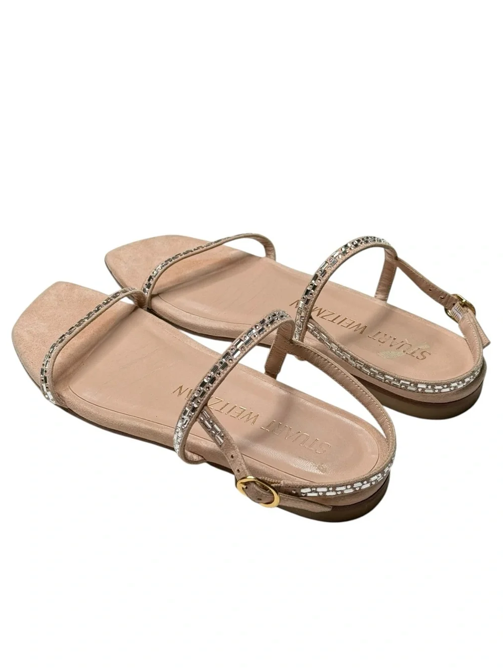 Stuart Weitzman ☀︎︎ Samarra Embellished Suede Strappy Flat Sandals ☀︎︎ Pink 7M